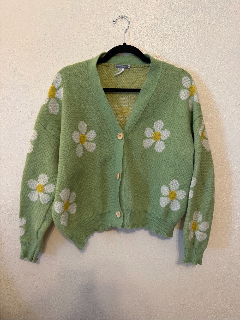 Earthbound Sage Green Daisy Knit Cardigan Sweater - Picture 2 of 7